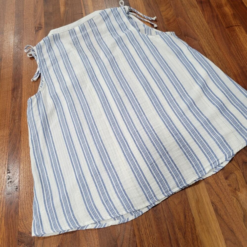 Torrid Blue and White Stripe Herringbone Tank Drawstring Shoulders Size 1X 14/16 - Picture 4 of 10
